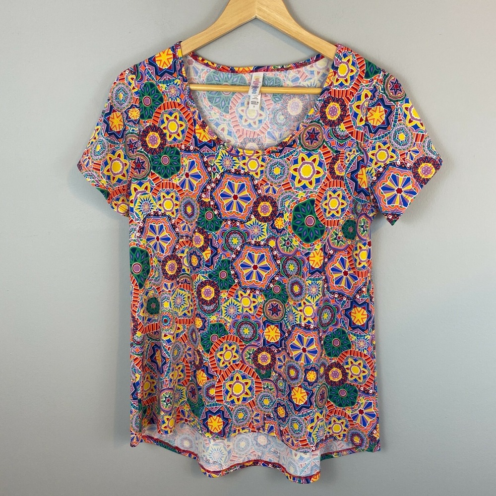 Lularoe Bohemian Top Womens Small Colorful Artistic Maximalist Tee Scoop Neck